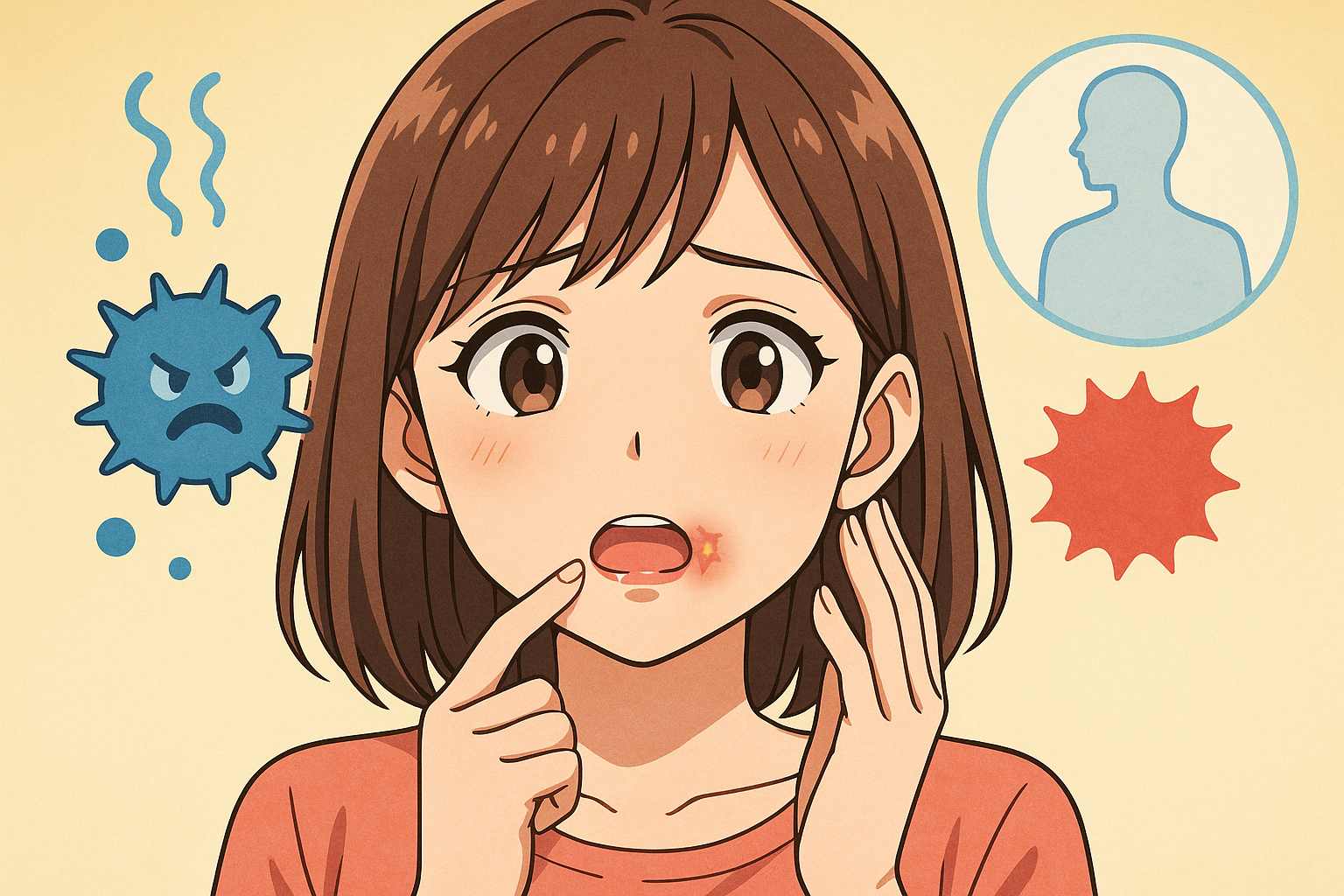 口角炎の真の原因は「摩擦・湿潤＋感染＋全身要因」の複合要因です